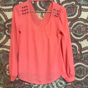 Pink studded semi-open backlight airy top
